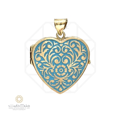 آویز طلا قاب عکس قلب طرح سیاه قلم کد 2609